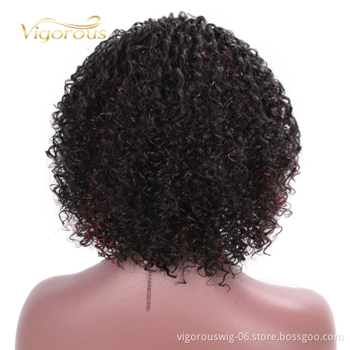 vigorous Highlight Short Bob Cut Fiber Cheap Gluless Mixed Black Bug Best Heat Resistant Synthetic Wig Vendors